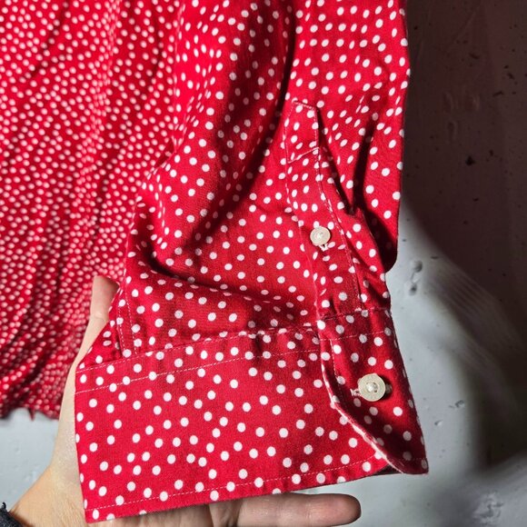 Chaps Womens No Iron Long Sleeve Button red Polka Dot Top Plus Size 3X Career - Picture 3 of 10